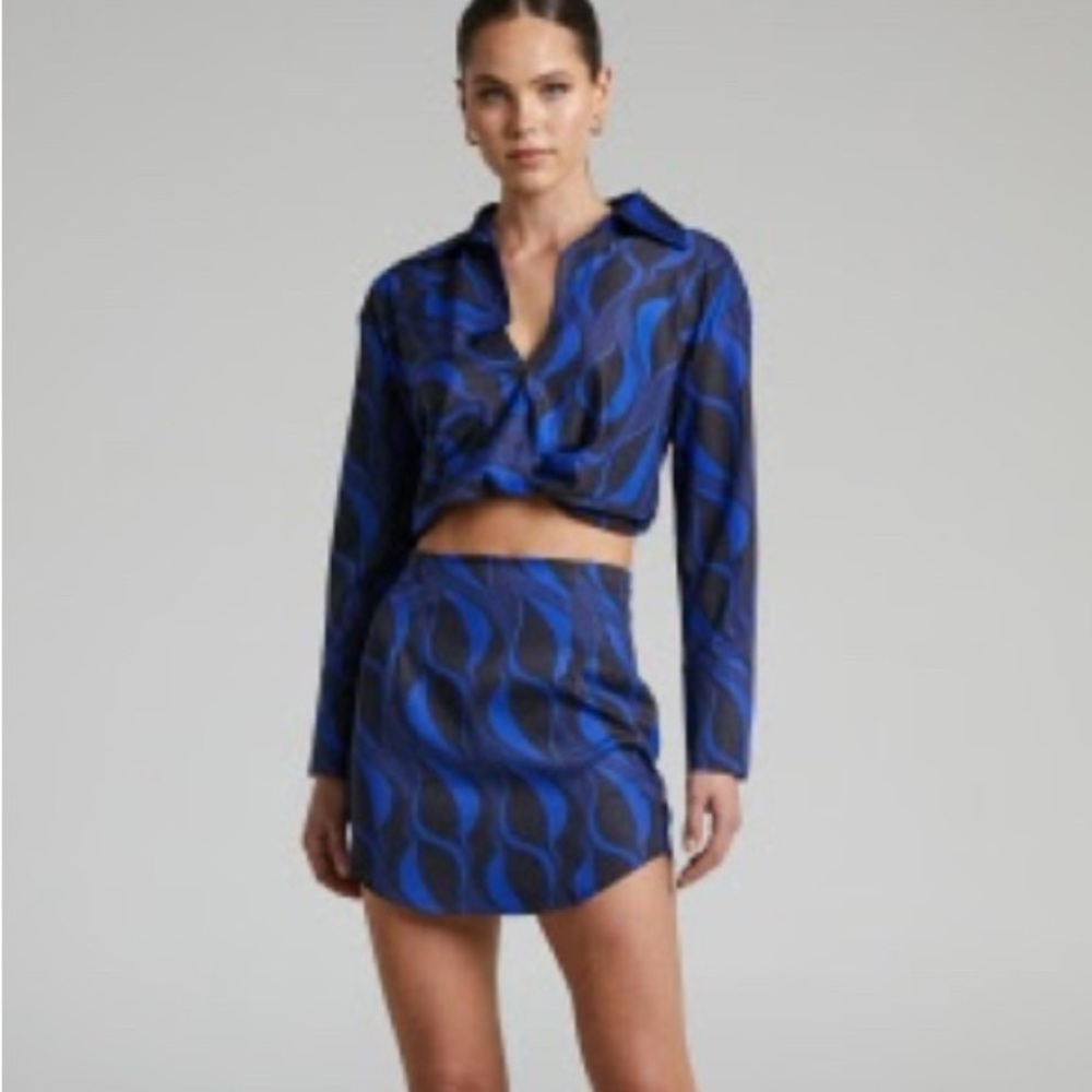Showpo Marissah Swirl satin mini Skirt and Shirt set